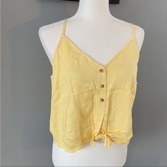 Le Lis Yellow Linen Blend Crop Top Tie Up Tank - Picture 3 of 10